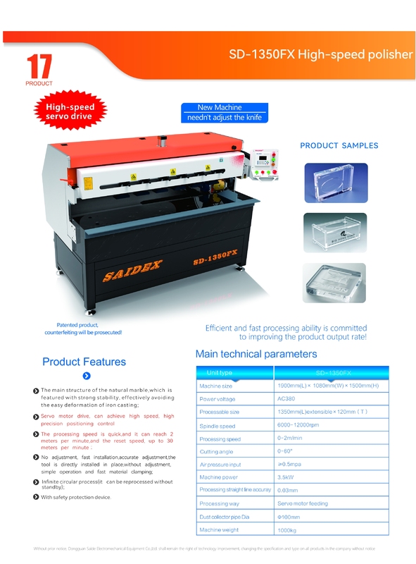 SD-1350FX Hochgeschwindigkeits-Acrylpoliermaschine mit Servoantrieb Diamantkantenpolierer für PMMA-Kunststoffbleche